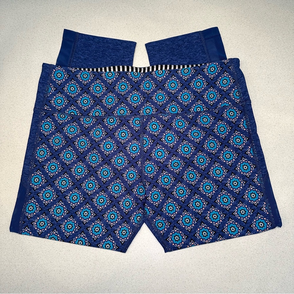 Lorna Jane Electric Boho 7/8 Tights Leggings Blue Print Women’s Size L